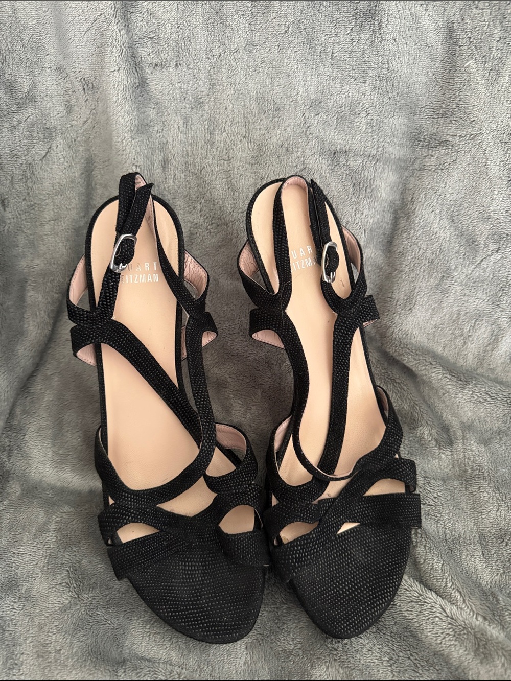 Stuart Weitzman Black Strappy Cutout High-Heel Sandals